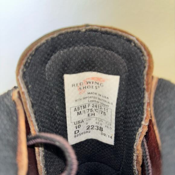 Red Wing 2238 Work Boots Mens 10 D Made in USA Steel Toe EH Leather Logger Boots - Picture 5 of 8